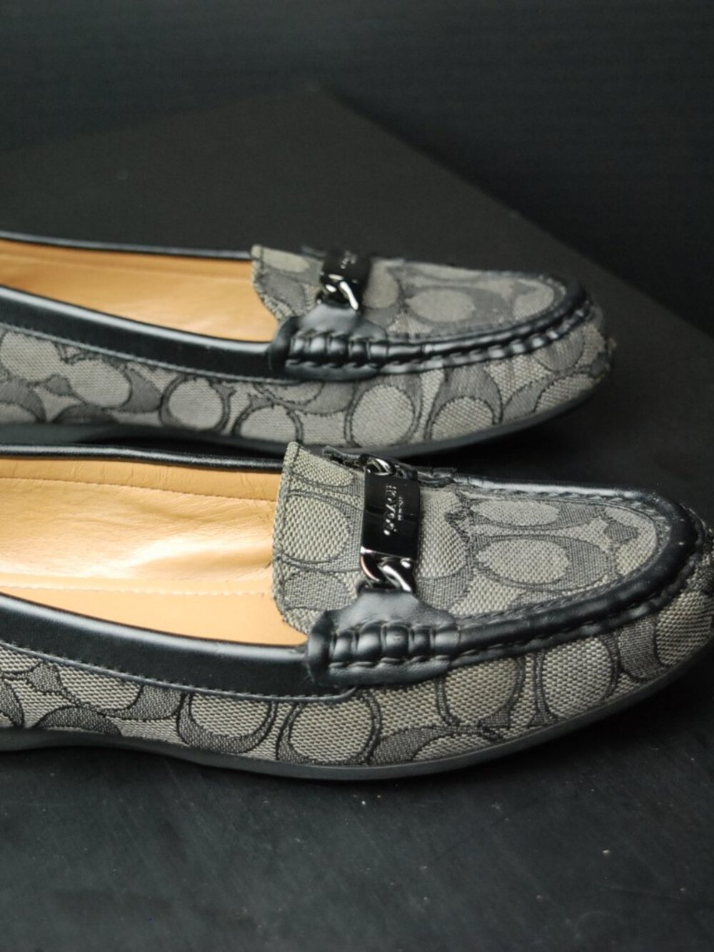 COACH Black Olive Signature Logo Leather Monogram Loafers Women's Shoes - Picture 2 of 11